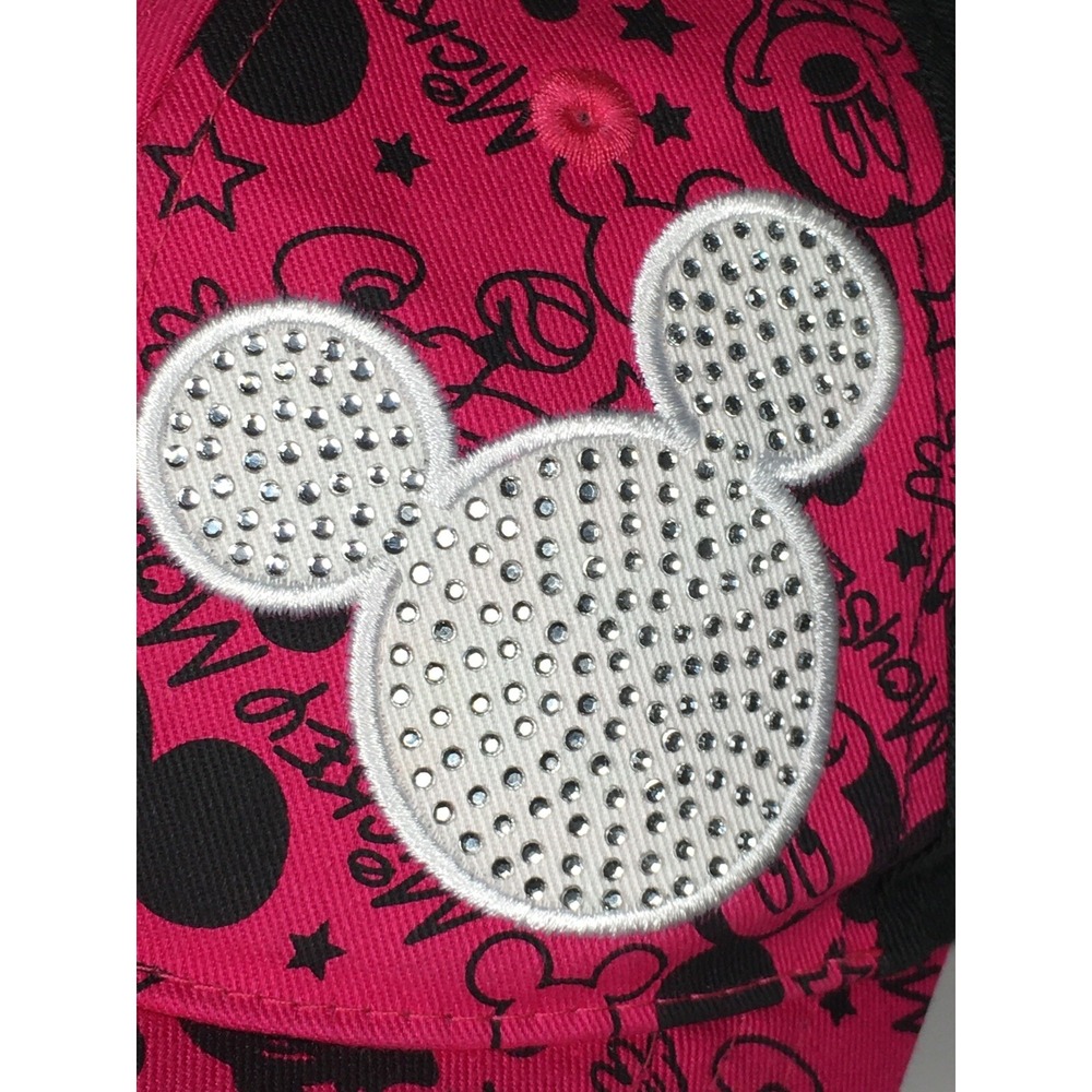 Disney Parks Mickey Mouse Jeweled Baseball Hat Pink Black Youth Adjustable - Picture 3 of 9